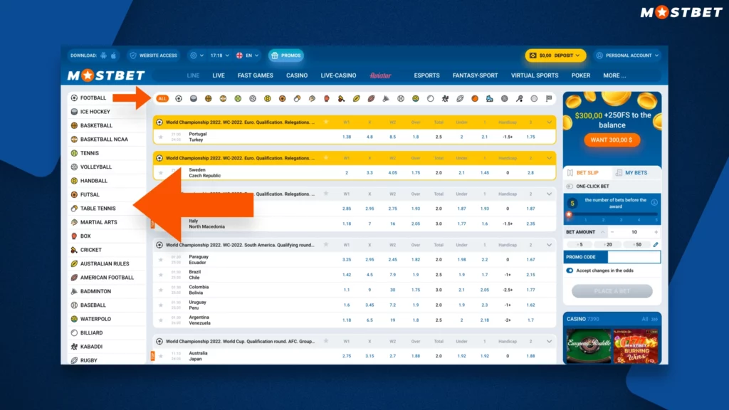 What bets can be placed at Mostbet