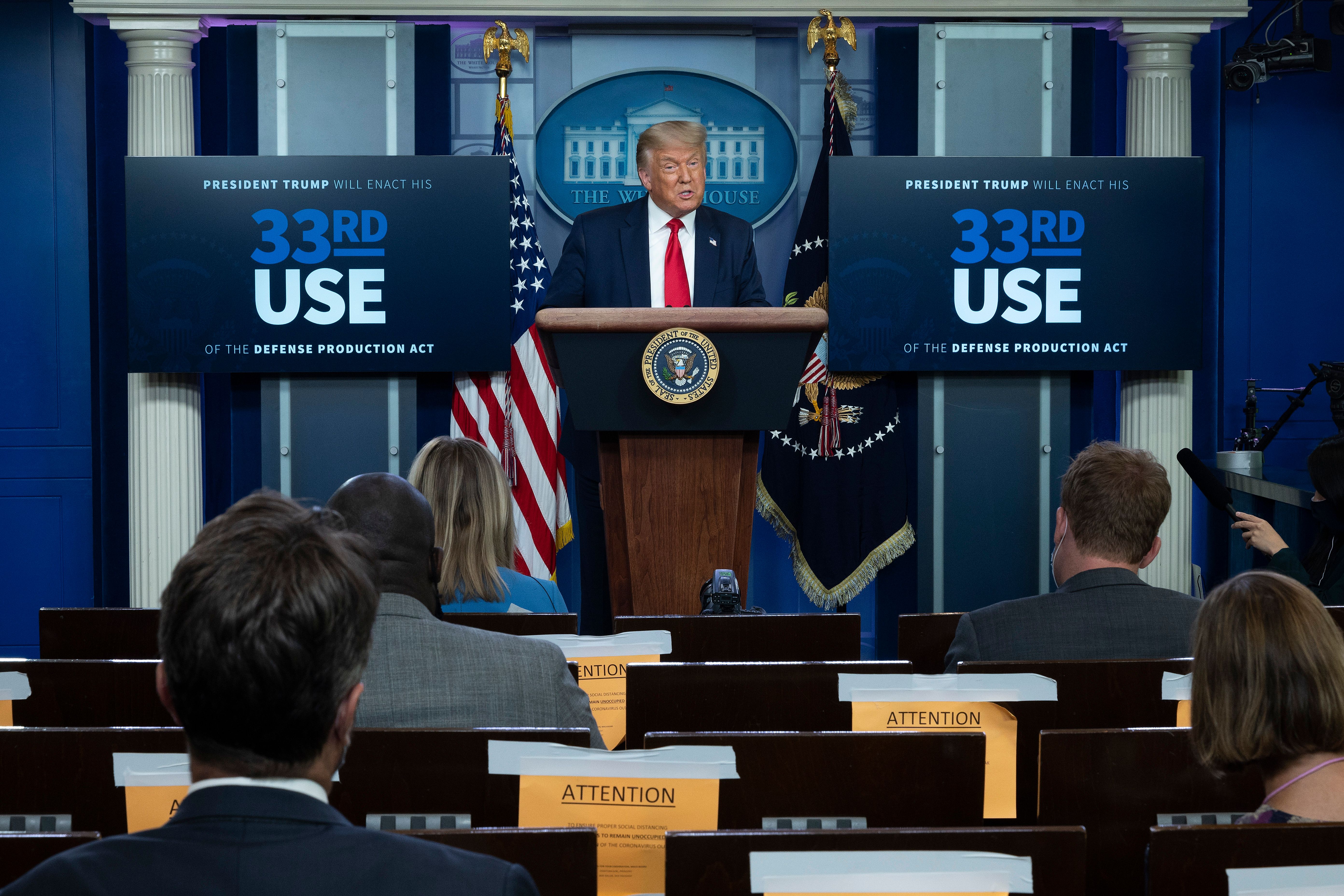 US President Donald Trump speaks to the press in the Brady Briefing Room of the White House in Washington, DC, on July 28, 2020. (Photo by JIM WATSON/AFP via Getty Images)